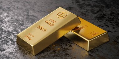 Altın külçeleri. Borsa ve bankacılık konsepti. 3 Boyutlu resimleme