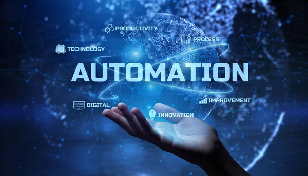 Automatyzacja - optymalizacja procesów biznesowych. RPA - Automatyzacja procesów robotycznych. Koncepcja inteligentnej technologii — Zdjęcie stockowe