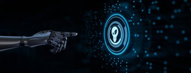 Yeşil enerji yenilenebilir sıfır atık. Robotik eller 3D render tuşuna basar.