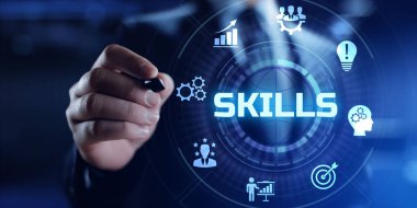 VR ekranında beceri eğitimi öğrenme kişisel gelişim kavramı.