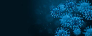 Coronavirus covid-19 mikroskop altında. Bilim salgını enfeksiyonu konsepti. 3 Boyutlu resimleme