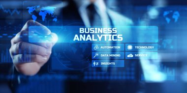 İş analizi VR ekranında büyük veri analiz teknolojisi kavramını inceliyor