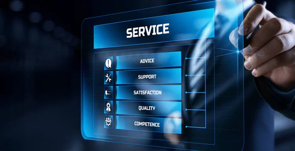Servicio de satisfacción del cliente concepto de soporte técnico en pantalla virtual — Foto de Stock