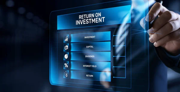ROI在屏幕上显示投资企业融资概念的回报率 — 图库照片