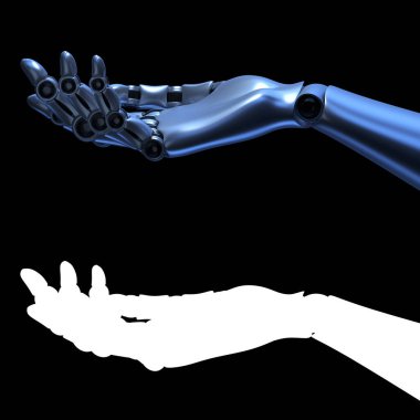 Bir robotun eli. İnternet teknolojisi kavramı. 3 Boyutlu resimleme