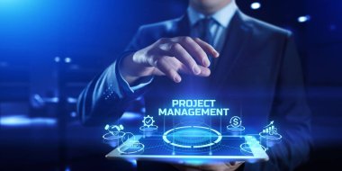 VR ekranında proje yönetimi iş teknolojisi kavramı