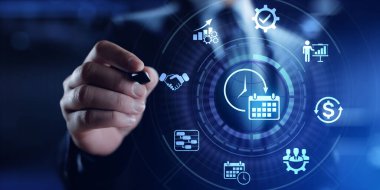 VR ekranında proje yönetimi iş teknolojisi kavramı