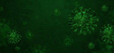 Coronavirus covid-19 mikroskop altında. Bilim salgını enfeksiyonu konsepti. 3 Boyutlu resimleme