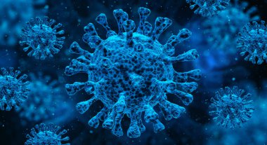 Coronavirus covid-19 mikroskop altında. Bilim salgını enfeksiyonu konsepti. 3 Boyutlu resimleme