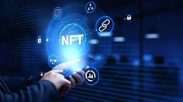 NFT Non-fungible token digital crypto art blockchain technology concept — Stockfoto