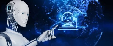 Hizmet robotik işlem otomasyon RPA. Robot Sanal düğmeye basar 3D canlandırma