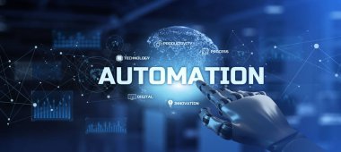 Robot süreci otomasyon yeniliği teknolojisi konsepti. Robotik kol 3d oluşturma