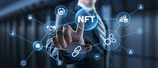 NFT Non-fungible token digital crypto art blockchain technology concept — Stock Photo, Image