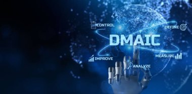 DMAIC Lean 6 Sigma Business teknolojisi üretiyor. Robotik kol 3d oluşturma.