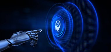 Makine yapay zeka sinir ağı öğreniyor. Robot el 3D görüntüleme düğmesine bas.