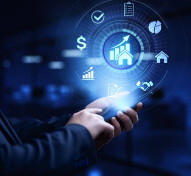 Emlak yönetimi sistemi iş teknolojisi kavramı.