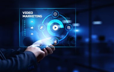 Video pazarlama sosyal medya reklam reklam stratejisi iş konsepti.