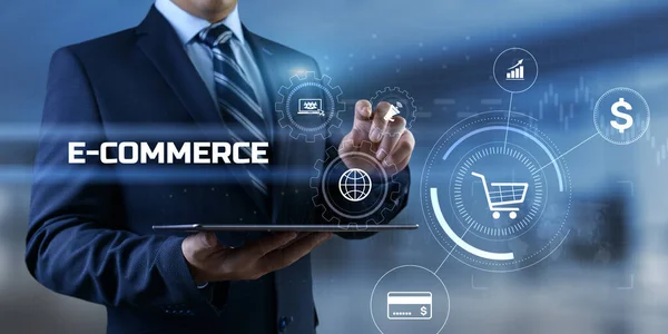 Ηλεκτρονικό εμπόριο έννοια της τεχνολογίας online ψώνια των επιχειρήσεων στην οθόνη. — Φωτογραφία Αρχείου