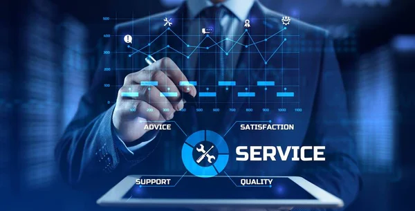 Servicio de satisfacción del cliente concepto de soporte técnico en pantalla virtual. — Foto de Stock