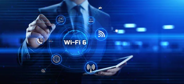 Wifi 6 Concepto de tecnología de red de conexión inalámbrica a Internet. —  Fotos de Stock