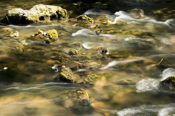 Long Exposure Water Photography Water Flowing Rocks Small Stream — Stock Photo, Image