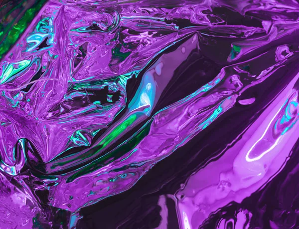Fondo abstracto brillante holograma arrugado con destellos. Fondo texturizado de neón de moda —  Fotos de Stock