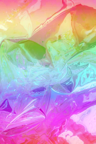 Fondo abstracto brillante holograma arrugado con destellos. Fondo texturizado de neón de moda —  Fotos de Stock