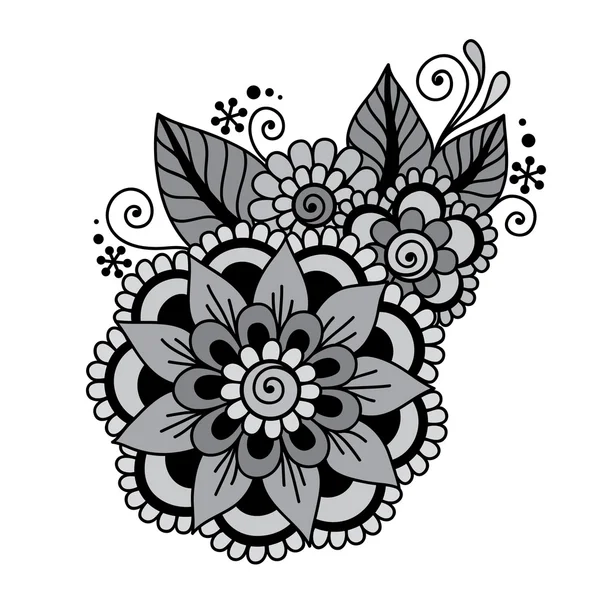 Hand-Drawn Abstract Henna Mehndi Flower Ornament — Stock Vector