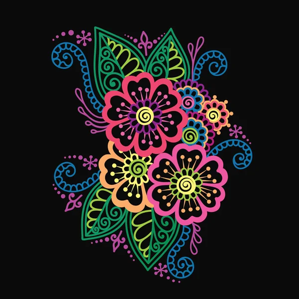 Ornement de fleur de henné abstrait coloré dessiné à la main Mehndi — Image vectorielle