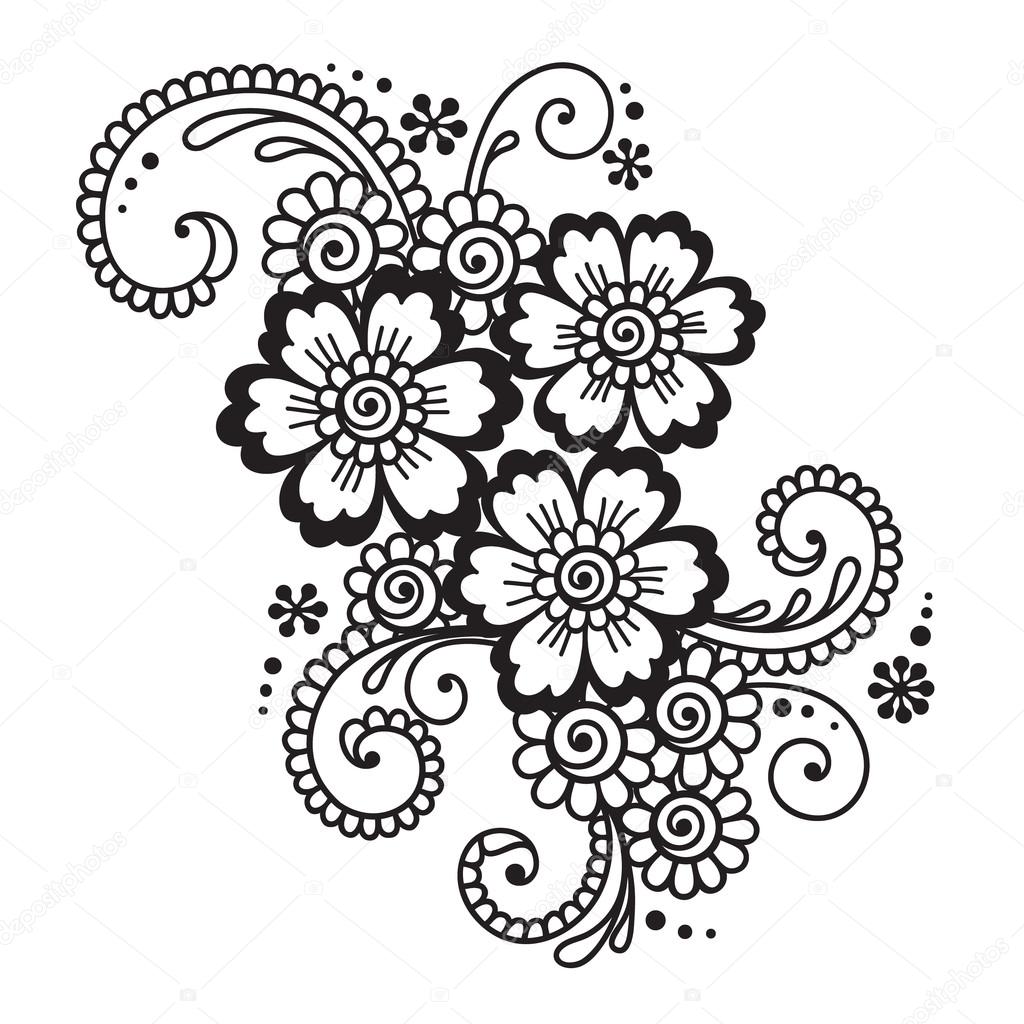 Hand-Drawn Abstract Henna Mehndi Flower Ornament — Stock Vector ...