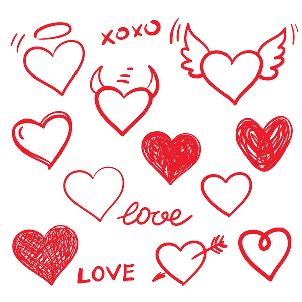 Vektör kalpler kümesi seviyorum. Elle çizilmiş.