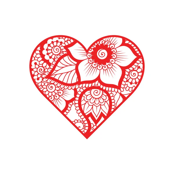 Forma de corazón con adorno floral dibujado a mano — Archivo Imágenes Vectoriales