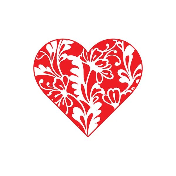 Forma di cuore con ornamento floreale disegnato a mano — Vettoriale Stock