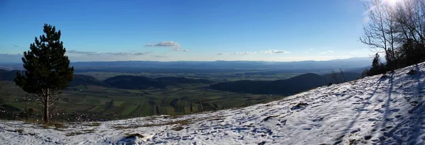 Zimowy Widok Panoramiczny Vista Point Almfrieden Hohe Wand Mountain Dolnej — Zdjęcie stockowe