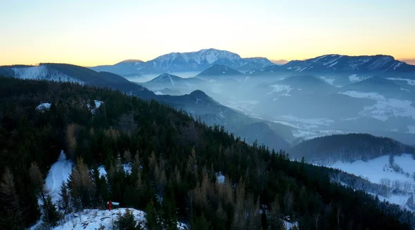 奥地利美丽的落日 下奥地利的施内贝格山 — 图库照片