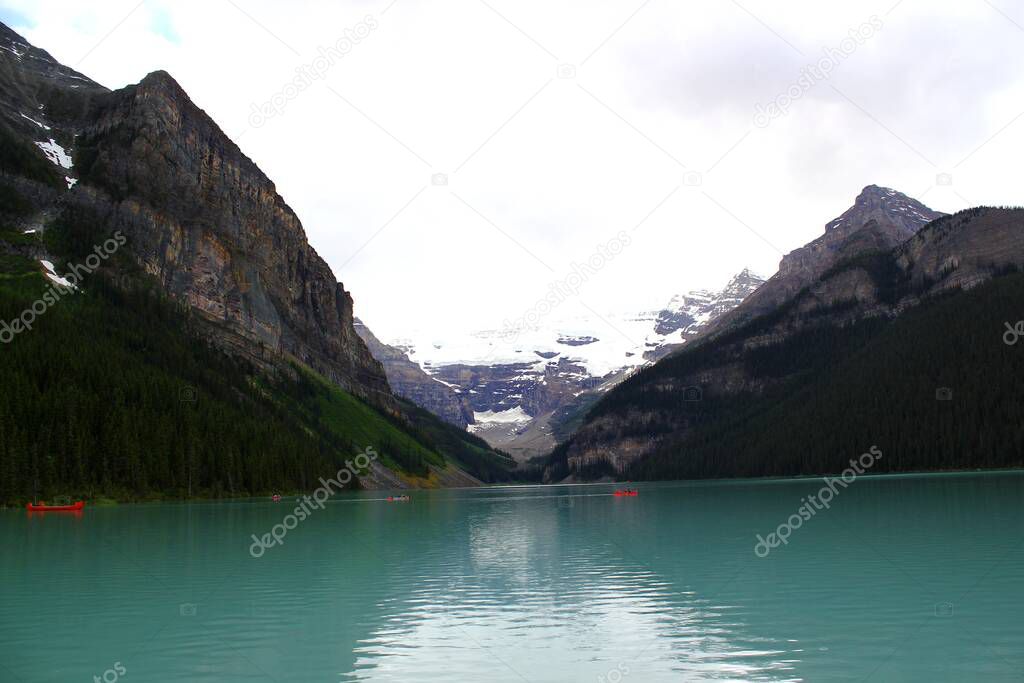 Turquoise Louise Lake in Rocky Mountainsin Banff National Park, Alberta, Canada