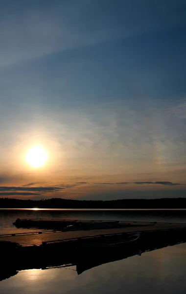 Sonnenuntergang Auf Einem Steg Einem Kanadischen See Ontario — Stockfoto