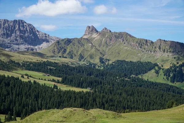 多尔默斯人的Alpe Siusi Seiser Alm和Forcella Denti Terrarossa 徒步旅行的好地方意大利南蒂罗尔的独特山脉 — 图库照片