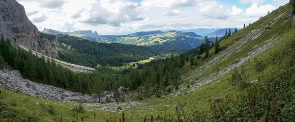 Widok Panoramiczny Wspaniały Widok Szeroki Otwarty Krajobraz Alp Siusi Mont — Zdjęcie stockowe