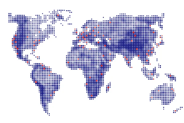 Astratto punteggiato mappa del mondo vettore puntini rotondi blu. Dot Mappe del mondo. Contesto commerciale. Illustrazione vettoriale — Vettoriale Stock