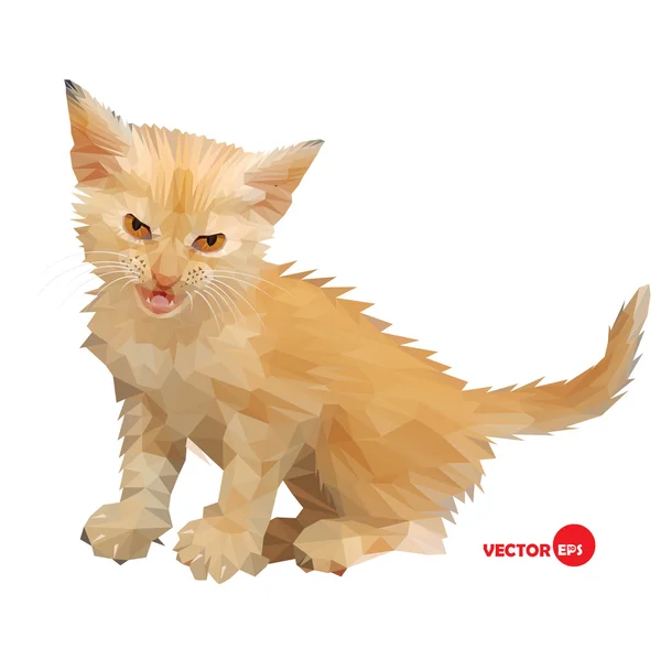 Кошачий векторный силуэт на белом фоне изолирован, выполнен в низком поли стиле. Маленький котенок со злобным взглядом, маленький лев. Дизайн кошачьей иллюстрации для книги, мультфильма, открытки, рубашки. Любимый котенок — стоковый вектор