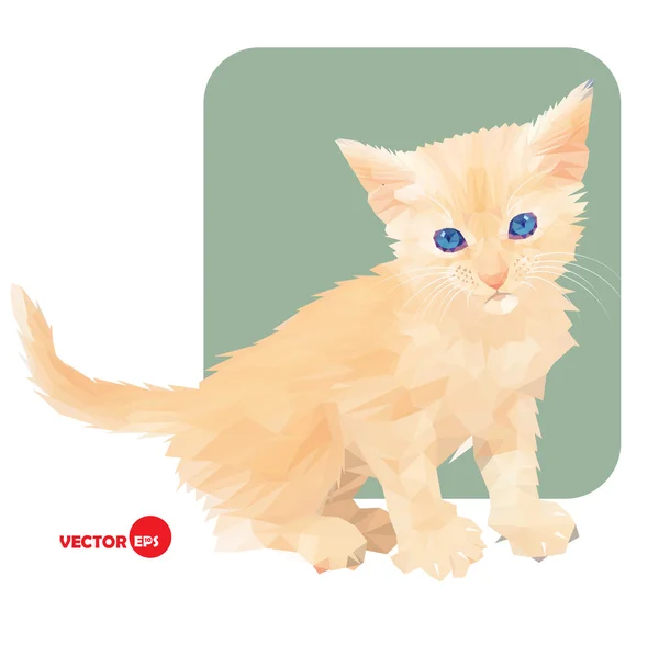 Pequeno gatinho em estilo poligonal em fundo branco e verde. Gato de estimação. Gato vermelho. Imprima o gato para roupas e camisetas, livros infantis, desenhos animados. Gato favorito — Vetor de Stock
