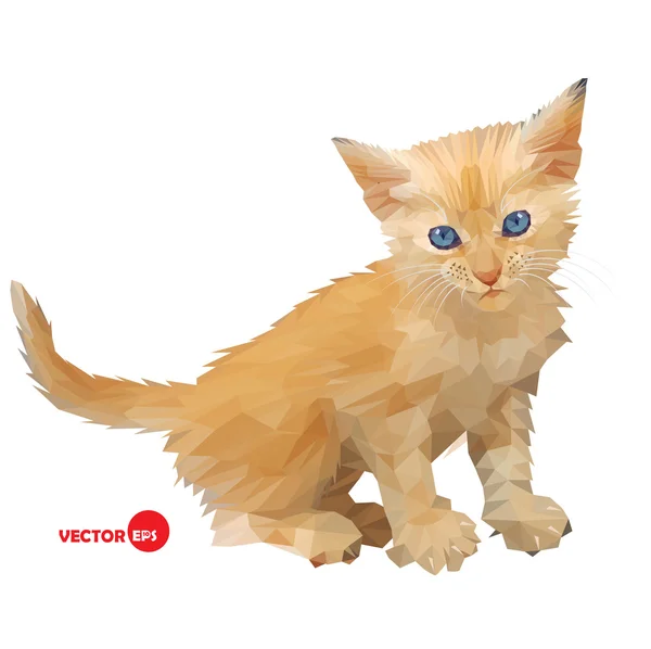 Gato bebê vermelho, pequena silhueta ilustração vetor gatinho no fundo branco isolado, feito em estilo de polígonos triângulo — Vetor de Stock