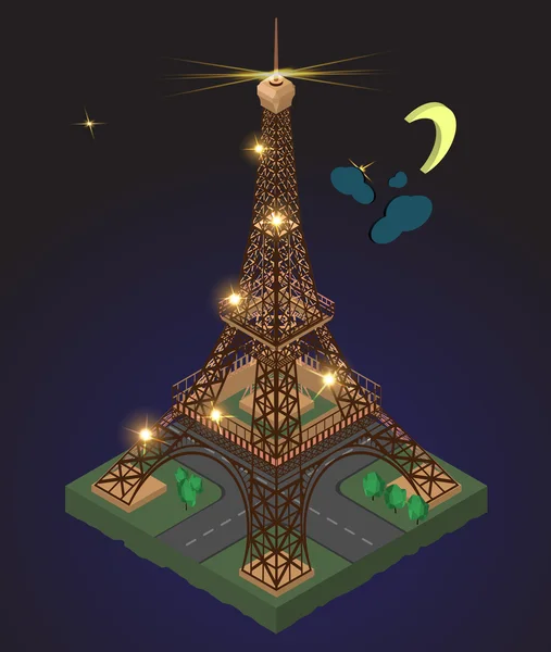 Tour Eiffel sur fond de ciel nocturne avec lumières étoilées — Image vectorielle