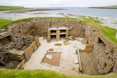 Skara Brae, a stone built Neolithic settlement, located in the Orkney archipelago of Scotland. 3180 BC to 2500 BC. Is Europe's most complete Neolithic village. clipart
