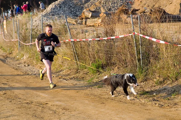 People Participating Canicross Entrevinyes Race February 2020 Alella Barcelona Spain — Stock Photo, Image