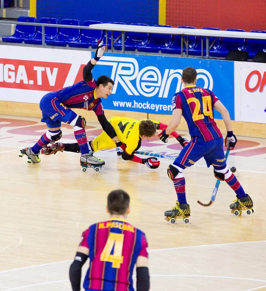 Enkele Spelers Actie Spaanse League Wedstrijd Tussen Barcelona Vendrell Eindstand — Stockfoto