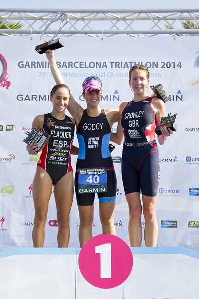 Kobiet triathlon podium — Zdjęcie stockowe