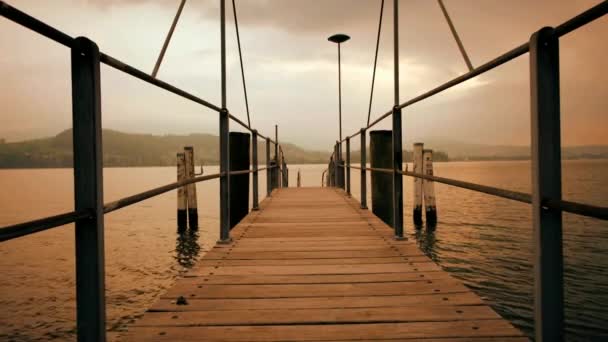 Pier bridge at lake — Stock Video