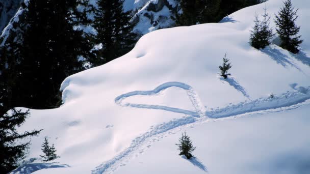 Amor corazón forma en invierno paisaje — Vídeos de Stock